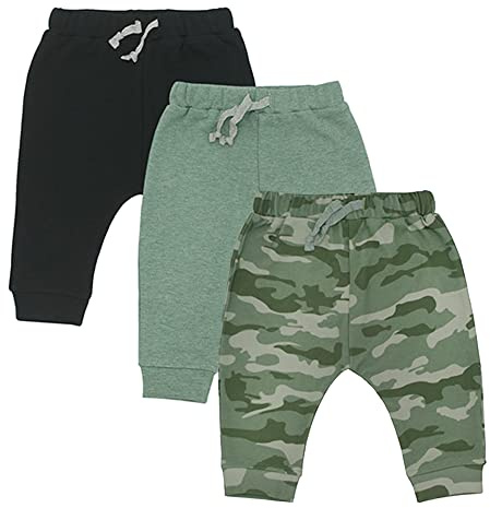 AIUI-HARNSBORN Baby 3 Pack Flexy Pants and Leggings, Infant Boys Girls Tapered Ankle Jogger Pant(12-18 Months, Camo)