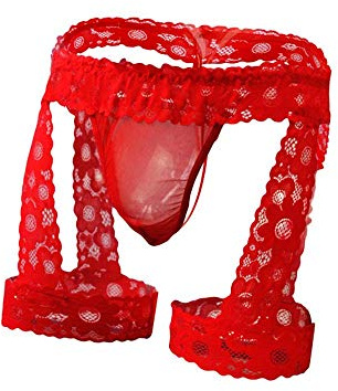 Creamlin String Sexy en Dentelle pour Hommes Bikini Sissy Slip Lingerie (Rouge)