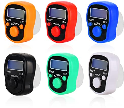 DAJASD Confezione da 6 contatori di Dita, contatori digitali con Luce LED, contatori di Dita elettronici, clicker digitali LED, Mini contamano per Piano di inventario del Golf di Sport di Preghiera