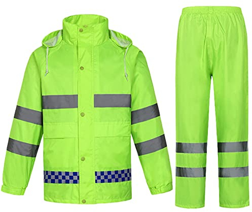 Btmpmcs Hombres Traje de Lluvia 2 Piezas Impermeable Conjunto de Chaqueta y Pantalón con Tira Reflectante Segura Chaqueta de Ciclismo con Capucha Impermeable de Adulto Classic
