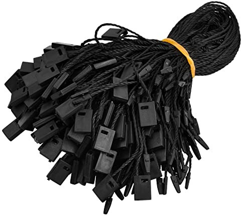Hängeetiketten Etiketten Schnur, 1000 Stücke Saite für Hang Tags, Kleidung Tag Seil, String Snap Lock Pin mit Schnappverschluss für Schmuck Gepäck Zubehör Basteln Markenschild Preis (Schwarz)