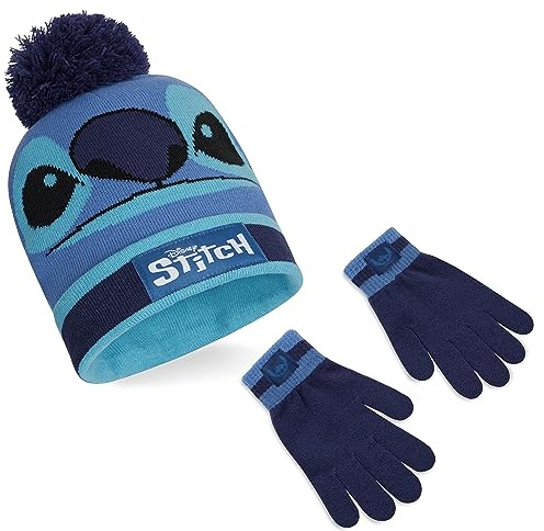 Disney Stitch Girls Beanie Scarf Teenagers Kids Gloves Winter Accessories Stitch Gifts, Different Sets to Choose (Blue Stitch 2 Pcs)