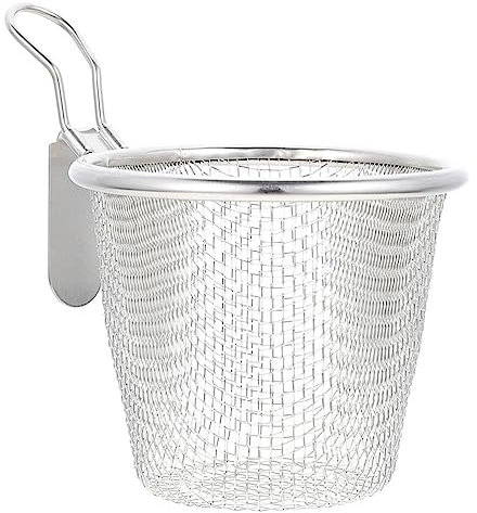 HEMOTON Herd Schutz Knopf Edelstahl Nudelkorb Hot Pot Sieb Frittierkörbchen Pommes Korb Pastakorb Koch Abschäumer Nudelkorbsieb Blanchierkorb für Ramen Dumpling Spaghetti Pasta Kloß Silber