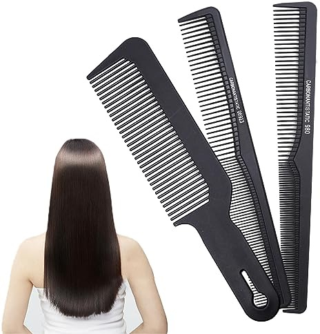 3 pcs Hair Comb Set, Carbon Fiber Hairdressing Combs Styling Grooming Comb Anti-Static Heat Resistant, Home Salon Hairdresser Hair Dressing Comb for Men and Women(Black)