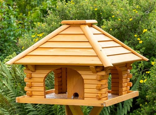 Deko-Shop-Hannusch Vogelhaus wahlweise mit Ständer und Solarbeleuchtung, Verschiedene Dachfarben (Vogelhaus mit Solar, Dach Standard braun)