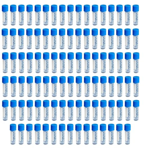 HUAZIZ 100 Piezas 1,8 Ml Plástico Tubos de Ensayo, Tubo criogénico, Contenedor de Muestra, Tubo de Congelación de Laboratorio, Vial de Plástico con Tapa de azul Sellado de Tornillo para Laboratorio