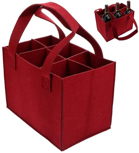 Portable 6 Bottle Wine Carrier - Reusable Felt Bottle Holder Bag With Carry Handle
