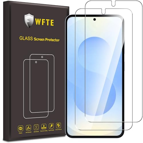 WFTE [2-pack för Samsung Galaxy S25 5G skärmskydd härdat glas – 9H hårdhet, repskydd, anti-fingeravtryck, bubbelfri, HD klar, dammfri premium skyddsfilm, fodralvänlig