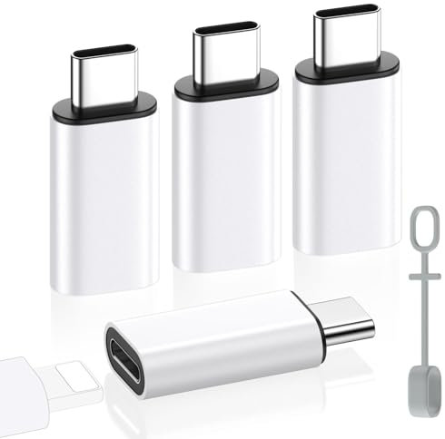 MoKo Lightning auf USB C Adapter 4 Stück, Adapter Lightning auf USB C mit Laden Datenübertragung für iPhone 16/15 Pro Max Plus, iPad, Galaxy S24/S23, mit Anti-Lost Loop, Nicht für Audio/OTG, Weiß