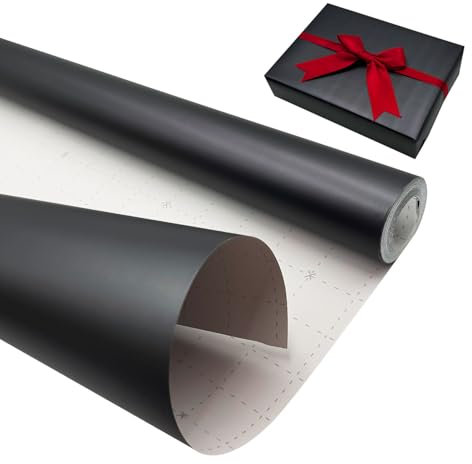 Schwarze, matte Geschenkpapierrolle, 43 cm x 12 m, einfarbig, Perlglanzpapier, perfekt für Geburtstag, Hochzeit, Party, Weihnachten, Festival-Geschenkdekorationen