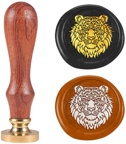 DELORIGIN Tampon de Sceau de Cire Totem Tigre 25mm Motif Animalier Tête en Laiton Amovible pour Carte de Vœux Lettre Invitations Carte Cadeau Enveloppe