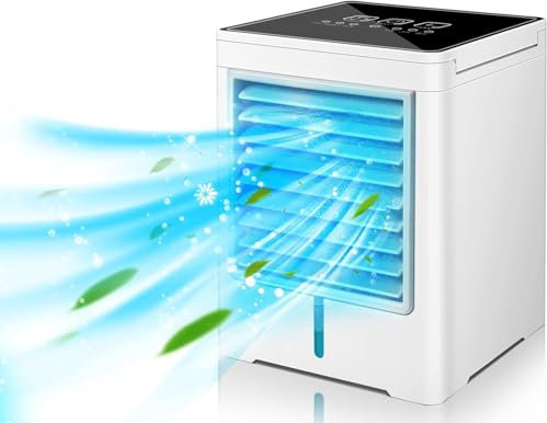 Klimaanlage Mobil, 470ml Wassertank Mini Ventilator Leise mit 3 Geschwindigkeiten, 3-in-1 USB Mobile Klimaanlage, Persönlich Luftkühler mit Timerfunktion, geeignet für Haus, Zimmer und Büro
