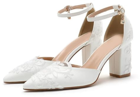 Scarpe da Sposa Dolci Carine da Donna - Sandali con Cinturino alla Caviglia con Tacco Grosso da 8 cm - Scarpe da Sposa Versatili e da Sera Comfort