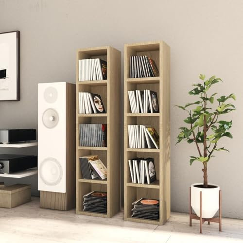 Snsowed Mobili Porta CD 2pz Rovere Sonoma 21x16x93,5 Legno Multistrato,Mobili,Armadietti e portaoggetti,Scaffali e armadietti per Supporti multimediali-802699
