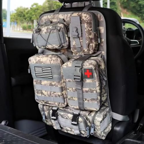 Refein Tactical Car Seat Back Organiser with 5 Detachable Storage Bag, Upgrade Tactical Molle Car Backrest Protector Van Seat Organiser Waterproof for Truck Ford Jeep SUV Vehicle Car Accessories