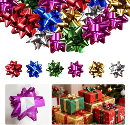 CIYIN Lazos para Paquetes de Regalo autoadhesivos 60 Unidades en Total de Mate de 3 Pulgadas, en 6 Colores, 10 Unidades por Color