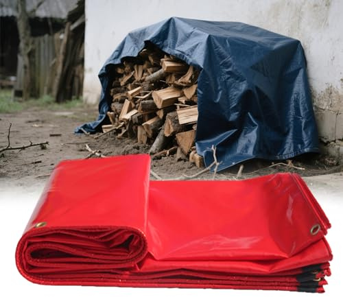 Moubhjd Lona Impermeable Exterior, Lona de Protección de PVC 400 g/m², Protectora Resistente a Intemperie y a Rayos UV, para Jardín, Piscina y Remolque,Construcción(Color:Rojo,Size:2x4m)