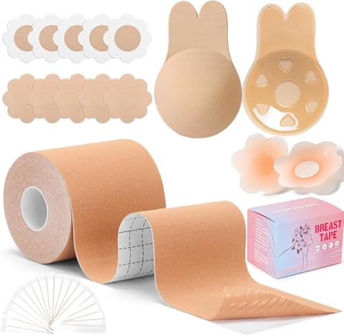 Meiruier Boob Tape, Sujetadores Adhesivos para Mujer Push Up, Pezoneras Adhesivas Invisibles y Reutilizables, para Sujetadores sin Espalda, Vendas Sujetadoras para Mujer Copa A-E