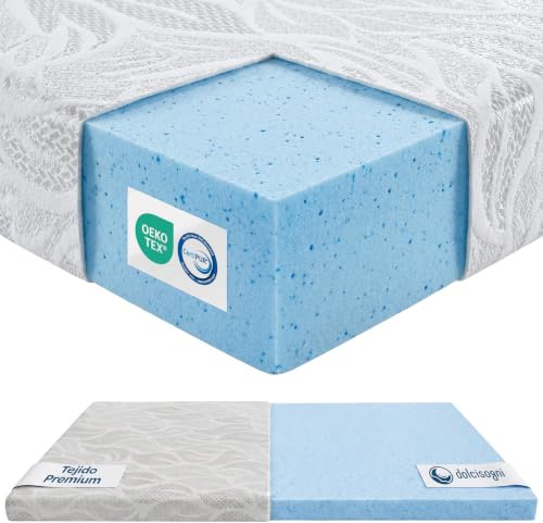 DOLCISOGNI Topper 160x200 Viscoelástico Gel Efecto Frío | H2/H3 Sobrecolchon con Tejido Silver Yarn Antibacteriano | Topper Colchon Refrescante | 5cm Alto