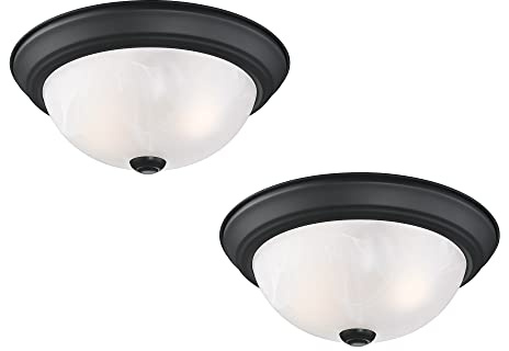 Design House, 2 Pack, 2-Light Indoor Dimmable Ceiling Light, Alabaster Glass Shade, Matte Black, 11.25 in W x 4.75 in H, Interior Lighting, Item 588251