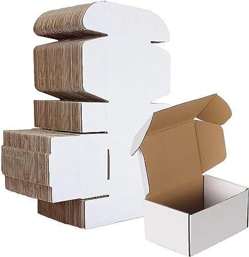 HORLIMER 50 Stück Versandkartons Kleine Kartons Boxen, Faltkarton Verpackungskartons für Warensendung, Postkarton, Geschenkkarton, 153x102x76mm, Weiß