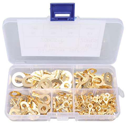 SEAFRONT Capocorda per Cavi Elettrici 150PCS M3 M4 M5 M6 M8 M10 Capocorda in Rame Assortimento di Terminali Ad Capocorda in Ottone con Scatola di Immagazzinaggio