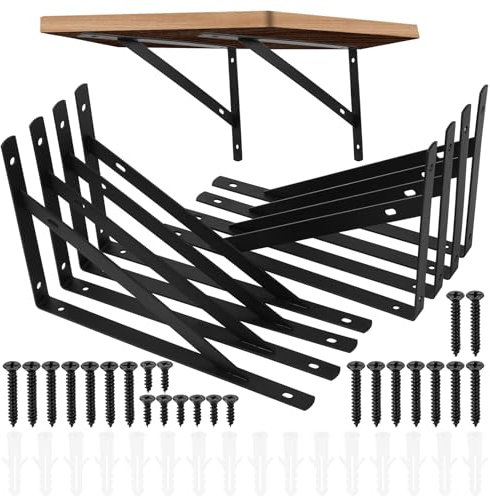 Regalhalterung, 8 Stk Regalwinkel, Regalträger Schwerlastwinkel, 90 Grad Metall Schwarz Dreieckig Wandwinkel Winkelträger Regalhalterungen Winkelhalterung Wandmontage, 250x160mm