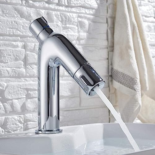 Robinets de lavabo thermostatiques chromés, robinet mitigeur d'eau chaude et froide pour salle de bain, robinet de lavabo, robinet de lavabo à trou unique, robinets de grue, mélangeur de vanité d