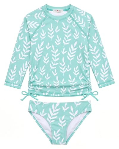 weVSwe Long Sleeve Swimsuit Girls Sun Protection UPF 50+ Girls Swimwear Blue Leaves Two Pieces Wetsuit Set 2 Years
