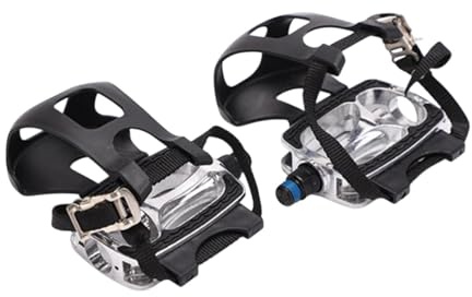 Aosekaa Exercise Bike Pedals with Toe Cage and Straps Nonslip Sturdy Bicycle Pedals with 1/2 Axle for Indoor Bike Outdoor Bicycles Exercycle Spare Parts, Bicycle Pedals Replacement