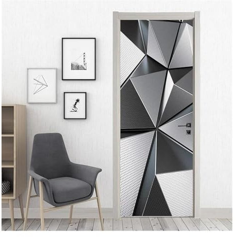 Pegatina Puerta Pegatinas De Puerta Estéreo 3d Geométricas Modernas De PVC Autoadhesivas, Decoración De Puerta Para El Hogar, Pegatina De Pared, Póster(K,77x200cm)
