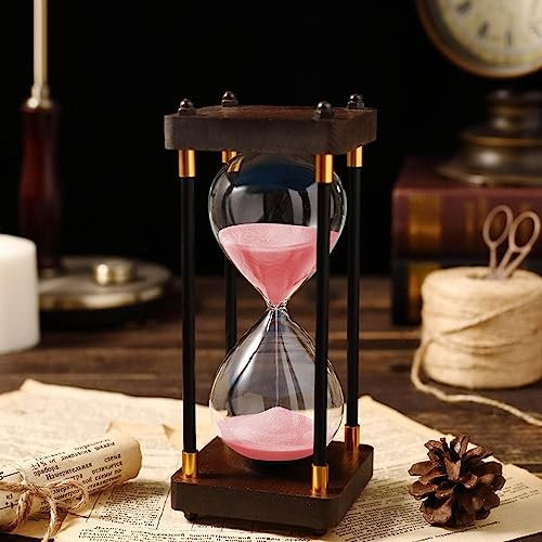 Temporizador de arena, temporizador de reloj de arena de 60 minutos, reloj de arena decorativo grande de primera calidad, temporizadores de arena de vidrio, herramientas de gestión del tiempo for(Pink