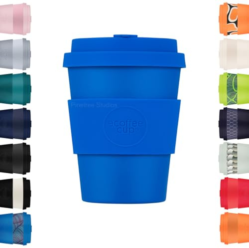Ecoffee Cup 12oz 350ml Reusable Eco-Friendly 100% Plant Based Coffee Cup with Silicone Lid & Sleeve - Melamine Free & Biodegradable Dishwasher/Microwave Safe Travel Mug (Bonassola)