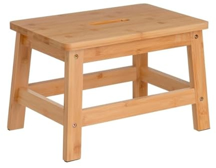Taburete escalón con asa de Madera de bambú Natural con Carga hasta 150 kg, Banqueta Robusta,Reposapiés Resistente, Infantil, para Baño 38,5x26x25 cm