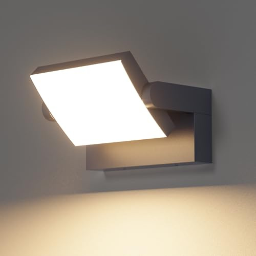 Klighten 35W Apliques Exterior Interior IP65, Luz de Pared LED Ajustable, Moderno Lámpara de Pared Aluminio para Entrada Terraza Pasillo, 2500 Lumen, Blanco Cálido 3000K, Antracita