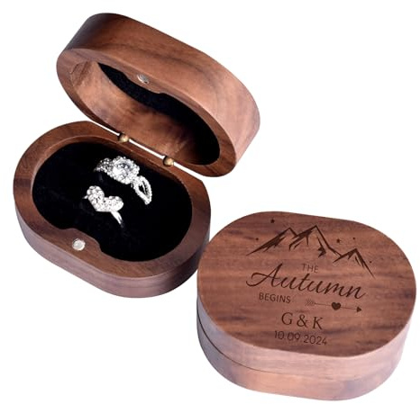 toyofmine Scatola Per Anelli Di Nozze e Fidanzamento in Legno, Con Chiusura Magnetica, Personalizzabile con Nomi Incisi, Regalo di Compleanno per Donne, Per Proposta di Fidanzamento e Matrimonio
