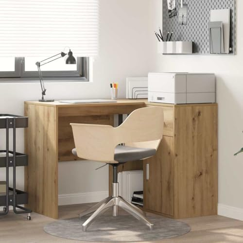 QUAHEAS Hörnskrivbord ek 102 x 88 x 75 cm, trämaterial, brunt, kompakt, med låda, hylla, för hemmakontor, kontor