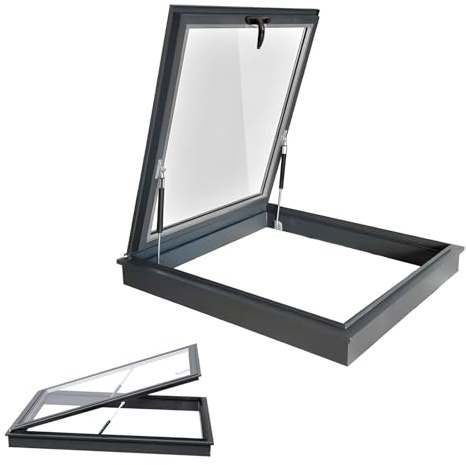 Skylight House Roof Window, Underground Lighting Well Window with Double-Layer Tempered Glass, Flush Mount Roof Access Hatch Security Door, Venting Viewing Window Cover for Basement Sunroom (78cm)