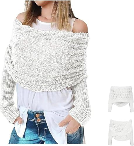 RUISHH Écharpe Tricotée Femme avec Manches Pull Multifonction Torsadée Élégante Écharpe Chale Cachemire Imitation Chaud Automne Hiver Foulard