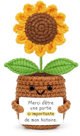Cadeau Positif Tournesol Fait Main, Sunflower Poupée Positive, Soutien Émotionnel pour Femme Professeur Amie Maitresse Creche Collègue, Remerciement, Cadeau Anniversaire, Noël, Fête des Mères