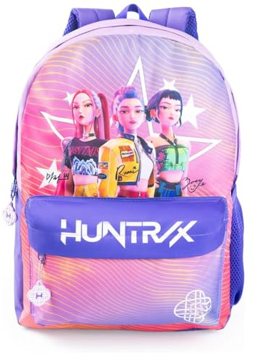 KPop Demon Hunters Huntrix Girls Pink Backpack | Cartoon Character School Bag with Zipper Closure | HUNTRIX Streetwear Rucksack for Kids | K-Pop Demon Hunters Merch