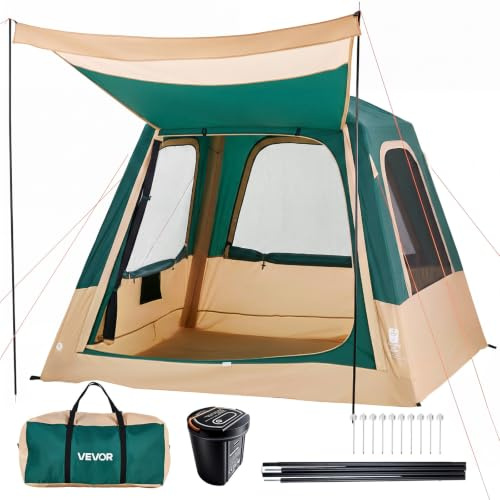 VEVOR Camping Tent, 4/6/8 Person Automatic Inflatable Cabin Tent, TPU Air Tube & Large Mesh Windows, Portable Easy Setup Waterproof Tent with Carry Bag for Family Outdoor Camping Hiking, Green