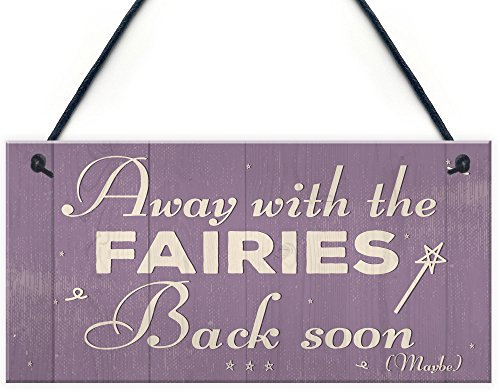 Red Ocean Away With The Fairies Novelty Hanging Shabby Chic Plaque Novelty Fairy Garden Sign Friendship Gift