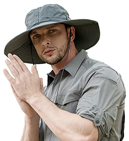 ZLYC Chapeau Boonie à Large Bord imperméable pour Homme - Chapeau de Soleil d'extérieur - Protection Solaire, Gris, L