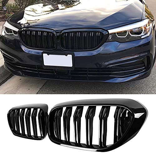 G30 G31 Kühlergrill, Nieren Hochglanz Schwarz Front Grill, Paar Doppelsteg Sport Kühlergrill Ersatz für BMW 5er G30 G31 528LI 530LI 540LI 2017 2018 2019 2020