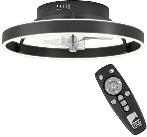 EGLO Deckenventilator mit Beleuchtung Marinella, Ventilator Decke dimmbar mit Fernbedienung, Timer und 3 Geschwindigkeiten, Stahl und Aluminium in schwarz, Kunststoff, warmweiß - kaltweiß, Ø 50 cm