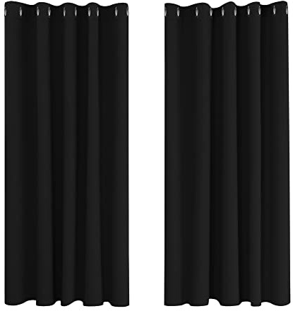 Deconovo Blackout Curtains Super Soft Thermal Insulated Curtains Blackout Eyelet Blackout Curtains for Bedroom 66 x 63 Inch Black 2 Panels
