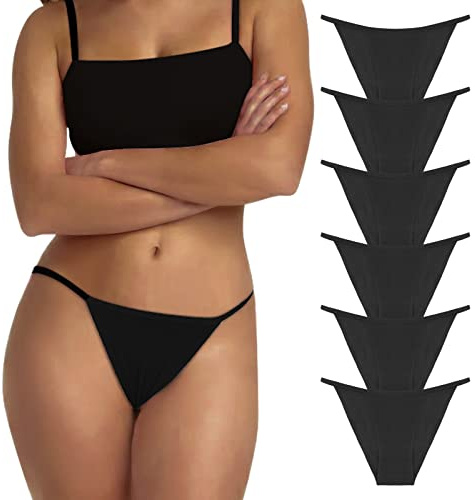 LEVAO 6 Pack Black Plus Size Women's Bikini Panties Cotton Underwear High Cut String Ladies Cheeky Breathable Underwear