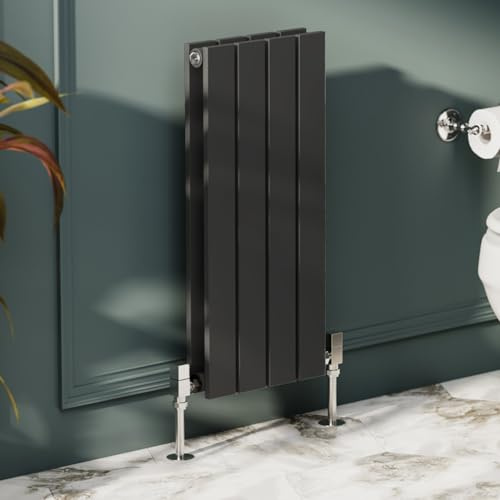 Go Bathrooms Pinta Vertical Black Radiator 600 x 272mm Matt Black Flat Panel Double Column Vertical Wall Mounted Slim Designer Radiator