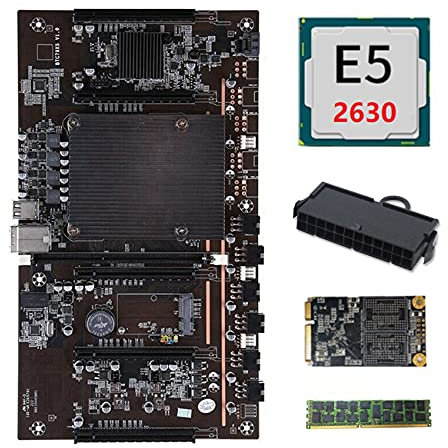 Tixqeaif Placa Base H61 X79 BTC Miner con CPU E5 2630 + RECC 4G DDR3 Ram + 120G SSD + Soporte de Conector de 24 3060 3070 3080 GPU